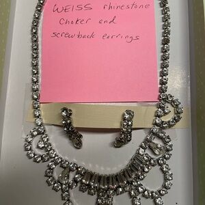 Weiss Silver Rhinestone Choker and Earrings Set